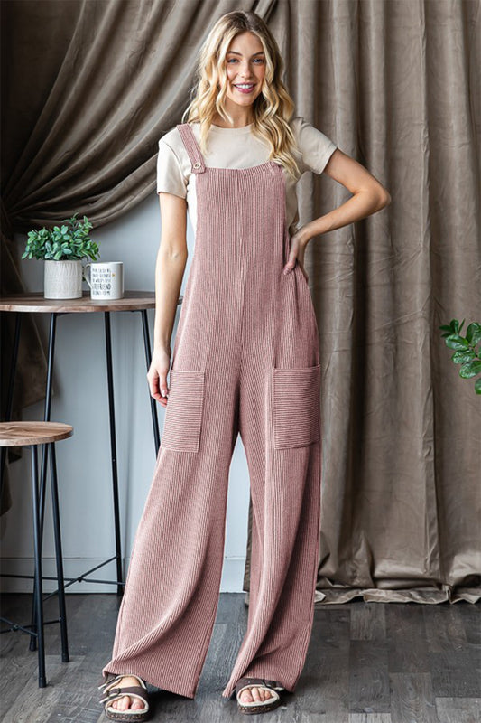 Ribbed Front Pocket Sleeveless Jumpsuit