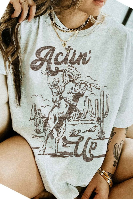 ACTIN UP WESTERN COWGIRL GRAPHIC TEE