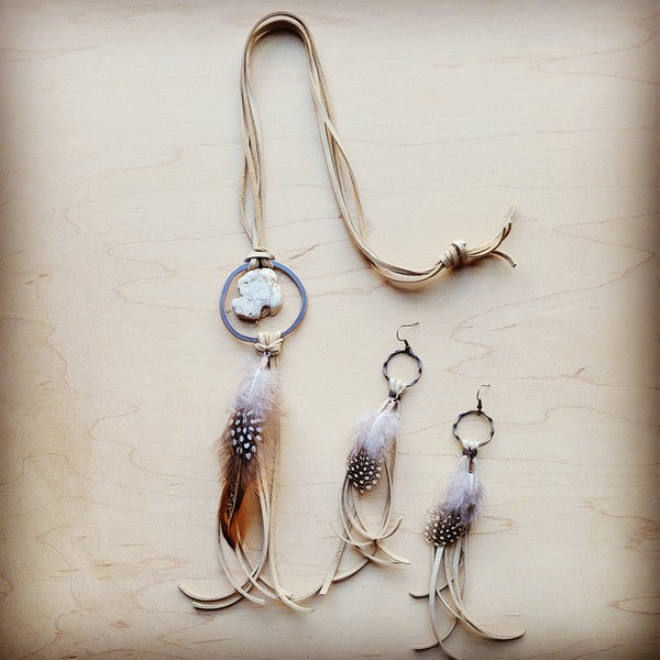 Boho Bone Deer Skin Leather Tassel Earring Feather