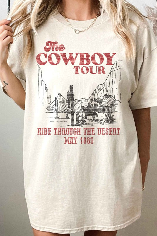 COWBOY TOUR WESTERN COUNTRY OVERSIZED GRAPHIC TEE