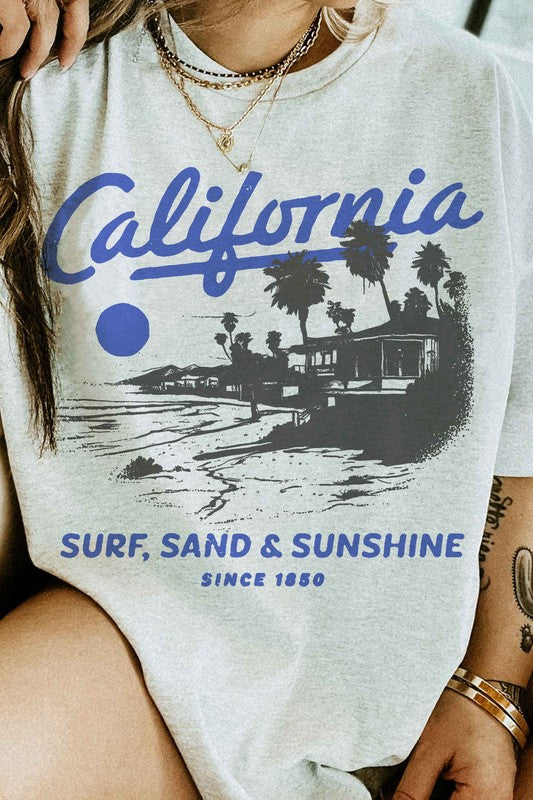 CALIFORNIA SURG SAND AND SUNSHINE GRAPHIC TEE