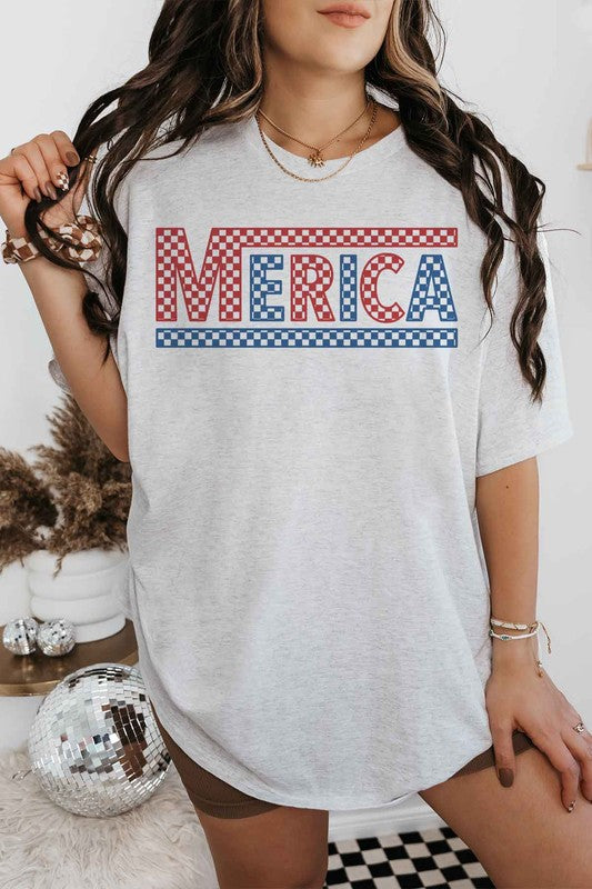 CHECKERED MERICA USA OVERSIZED GRAPHIC TEE