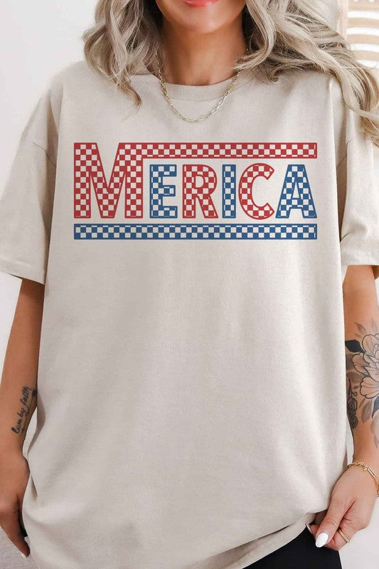 CHECKERED MERICA USA OVERSIZED GRAPHIC TEE