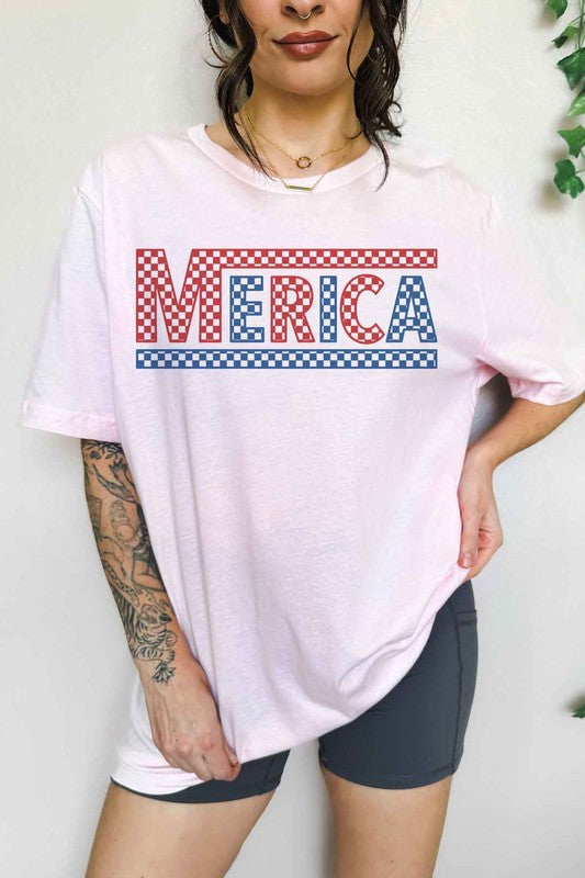 CHECKERED MERICA USA OVERSIZED GRAPHIC TEE