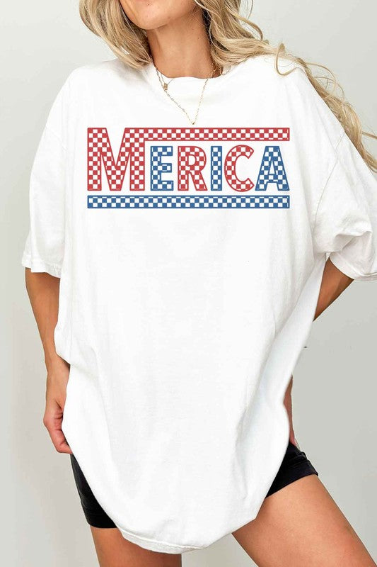 CHECKERED MERICA USA OVERSIZED GRAPHIC TEE