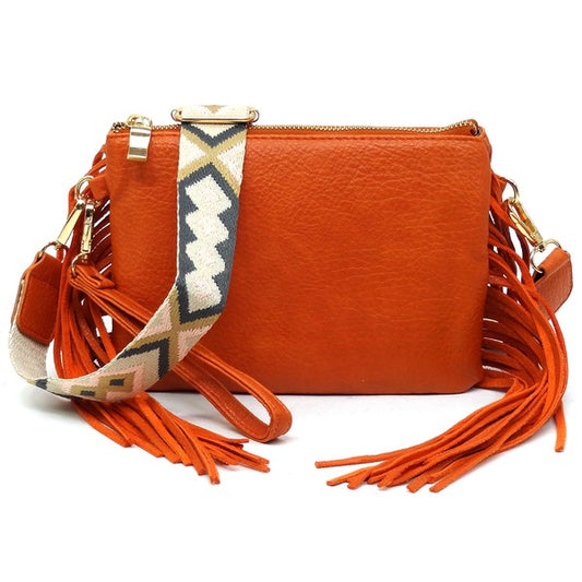 Aztec Guitar Strap Fringe Clutch Crossbody Bag