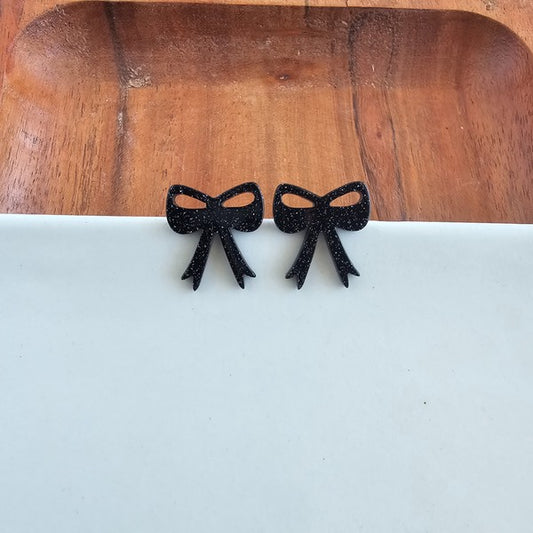 Bow Studs - Black Glitter