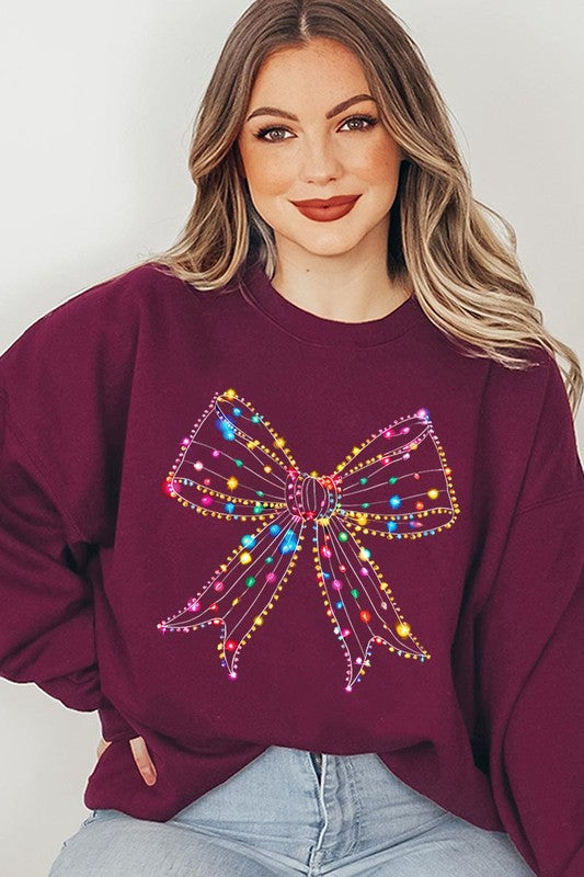 Christmas Lights Bow Graphic Fleece Sweatshirts