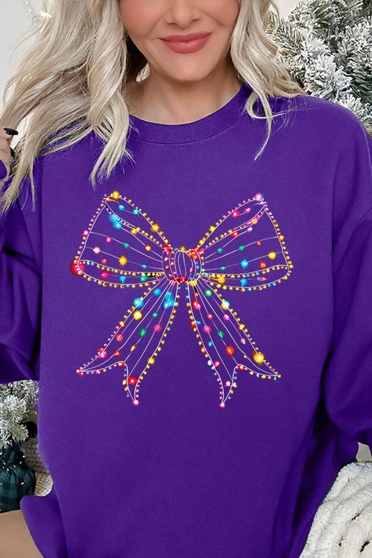 Christmas Lights Bow Graphic Fleece Sweatshirts