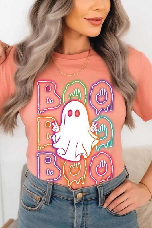 Boo Neon Halloween Ghost Graphic Tee