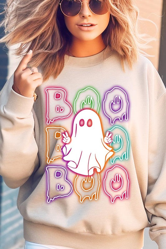 Boo Neon Halloween Ghost Graphic Sweatshirts