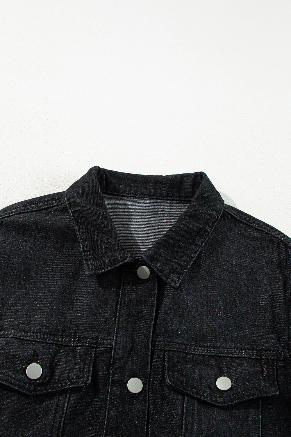 Black Raw Edge Ruffled Short Sleeve Denim Jacket