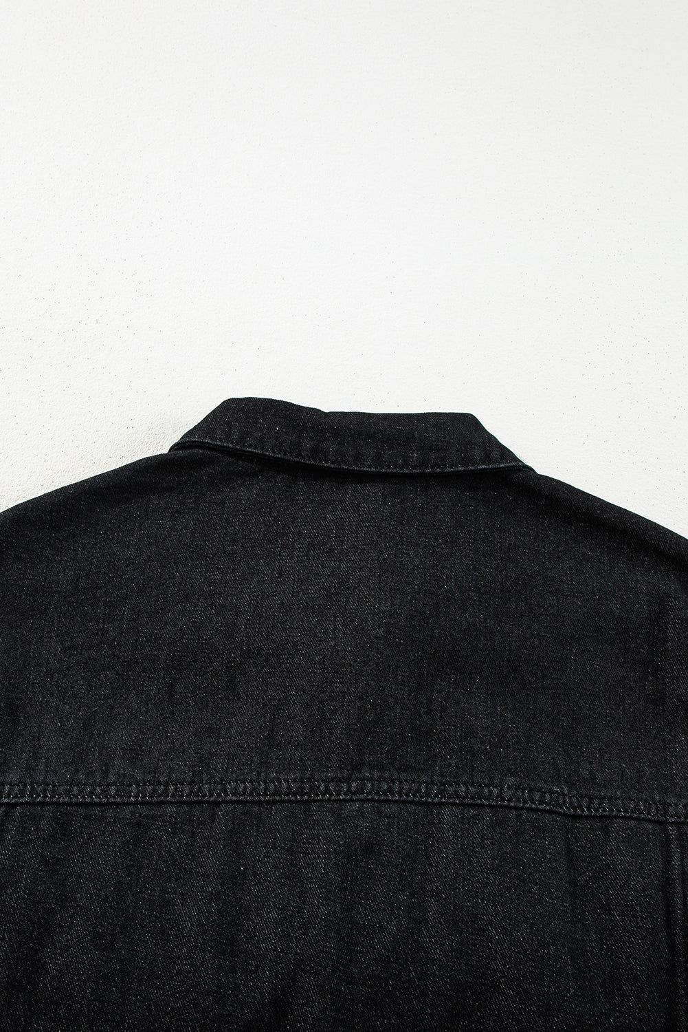 Black Raw Edge Ruffled Short Sleeve Denim Jacket